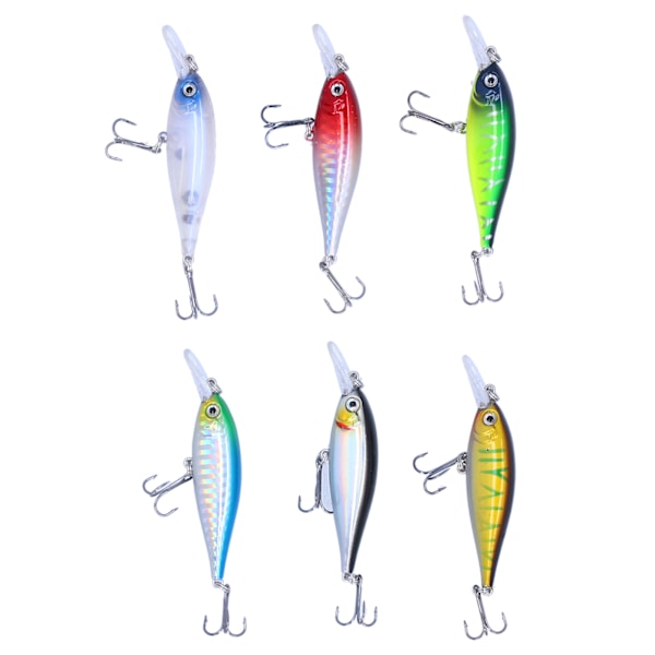 6 kpl Kalastusviehettä Kova syötti Diskanttikoukulla 3D Silmät Crankbaits Wobblers ahvenelle