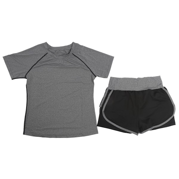 Damernas Sommar Casual 2-Delat Kortärmad Outfit Set Träning Fitness Kläder SuitGrå Kortärmad + Svart Grå Hög Midja Shorts L