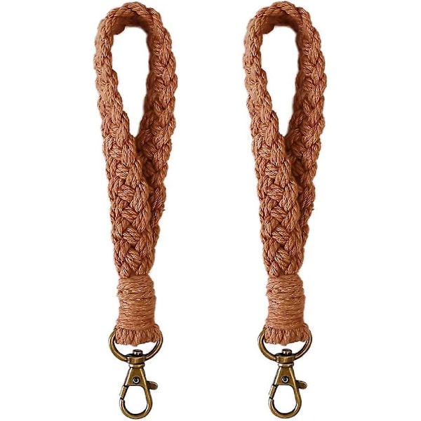 2-pak brune nøgleringe macrame armbånd snor dame snor kort boho snor