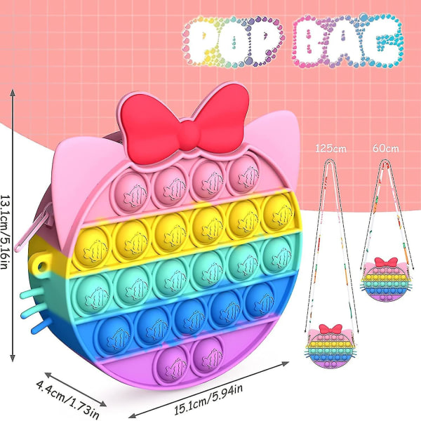 Pop-taske, 2-i-1 Push Pop Bubble Purse-håndtasker, Fidget Toy Crossbody-taske, Rainbow Silikone Sanselegetøj Messenger Bag(kat) Gillade