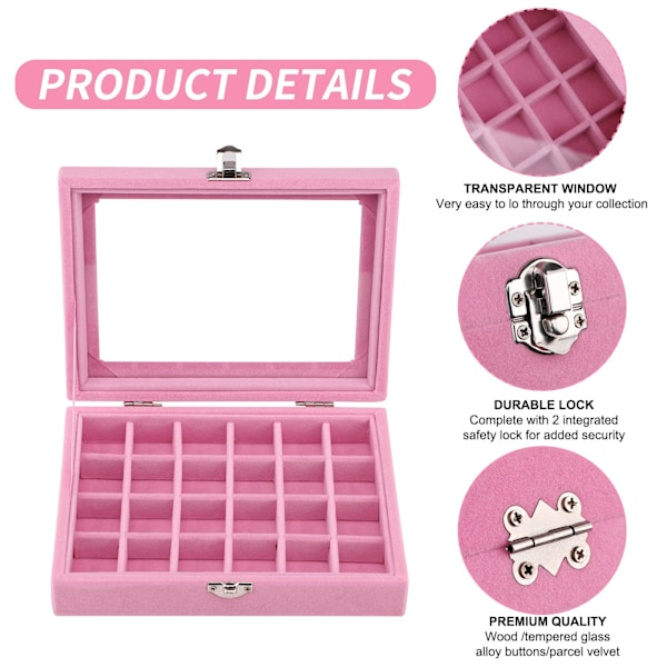 Korurasia Korujen Järjestäjä Renkaille Korvakoruille Kaulakoruille Korujen Näyttölaatikko Säilytyslaatikko Korujen Näyttökansi Pink 24 grid