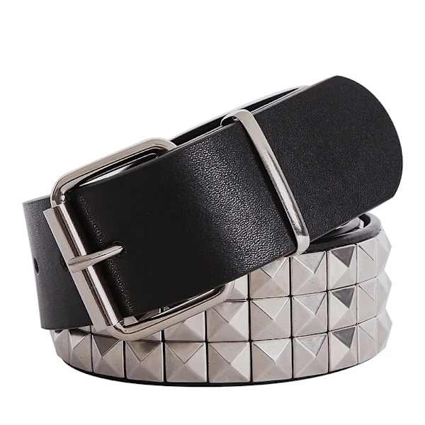 Skinnende Pyramide Mode Nittebælte Dobbeltbælte til mænd og kvinder Punkrock med nålespænde Sølvfarvet bælte Sliver  belt 95CM