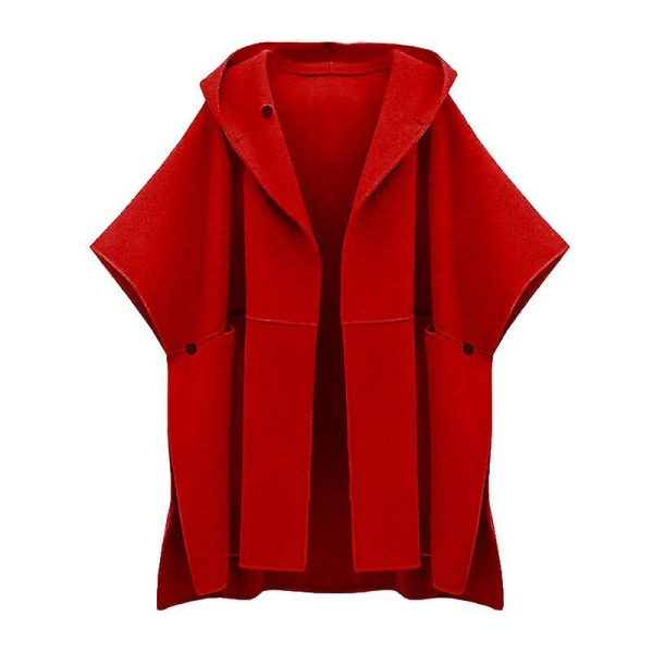 Dam Ylle Cape Poncho Coat Kappa Öppen Front Cardigan Jacka Ytterkläder 2XL  Röd 4898 | Fyndiq