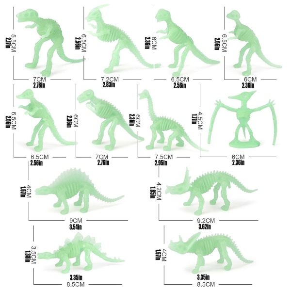 Mallilelut syntymäpäiväluokkahuoneisiin Dinosaurukset 12 kpl Valoava muovi hehkuva luova Tukeva koristekillade