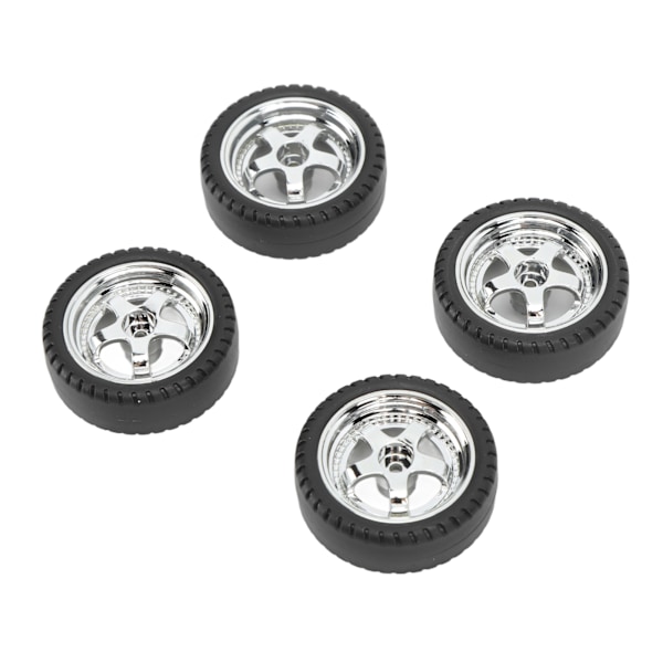 RC-dekksett for AE86 - 4 stk plastnav gummihjul, 3,3 cm diameter, 1,2 cm bredde, sølv