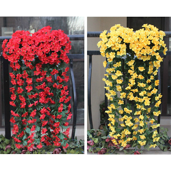 Levende kunstig hengende orkidé Bukett Silke Lang hengende Busk Blomster Streng Bryllupsfest Hjemmeinnredning Green