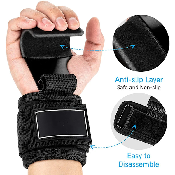 Lyftremmar Power Marklyft Vikt Gymhandskar Tunga Lyft Handledsremmar Kraftiga Viktkrokar Lyftremmar Pad Grepp Lyftdrag 2PCS Black