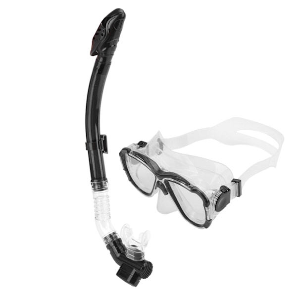 Vuxna Snorkel Set Anti-Fog Dykning Skyddsglasögon i härdat glas med torr topp Snorkel Tube (svart)