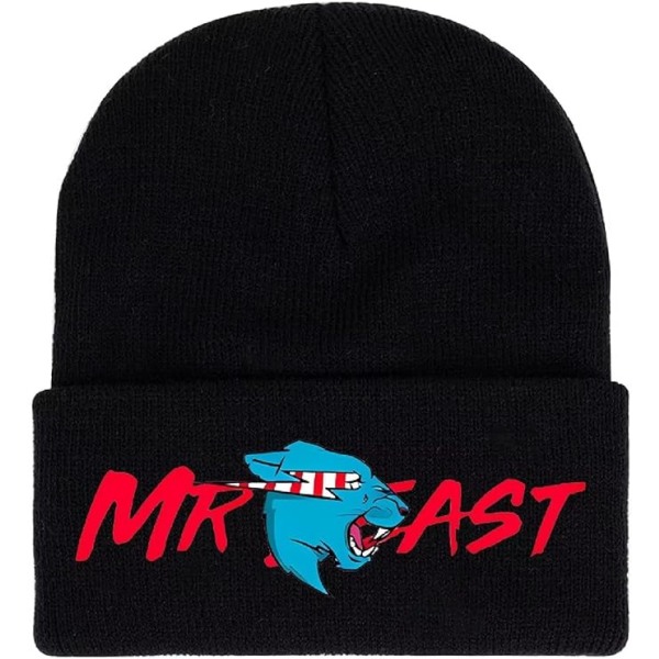 Ulvehode strikket lue Mr. Beast tegneserie svart casual ull lue gutt varm høst og vinter