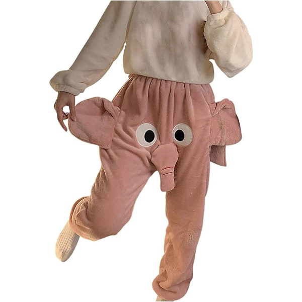 Hauskat norsuhousut, söpöt kolmiulotteiset pyjamahousut pariskunnille, parilahjat naisille ja miehille Pinkki Pink 2XL