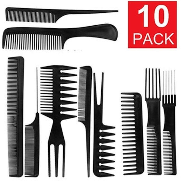 10st kammar olika former - Kit - Professional Comb Set Black Svart