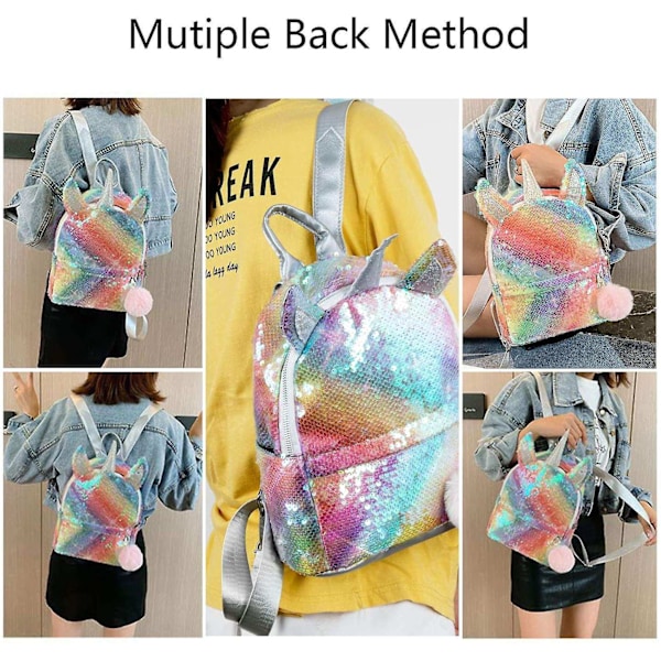 Tyttöjen reppu paljeteilla Yksisarvinen koululaukku Kestävä matkareppu - Täydellinen colorful1