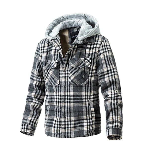 Miesten ruudullinen puuvillapaita takki fleecevuorellinen flanellipaita Sherpa-napilliset takit Style1 Style1 L