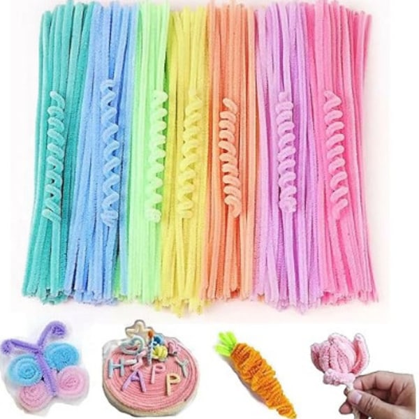 200 kpl 7 väriä askartelupiippurasseja chenille-tankotarvikkeet pastelli macaron värikkäät