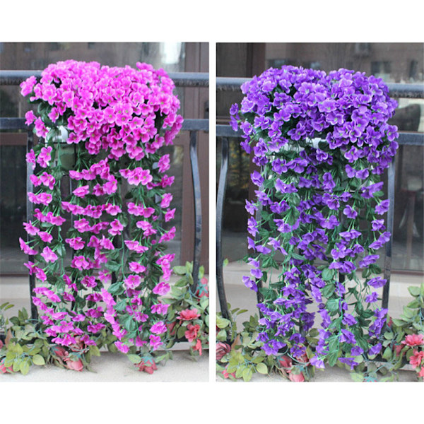 Levende kunstig hængende orkidé Gren Silke Lang hængende Busk Blomster Snøre Bryllupsfest Boligindretning Purple