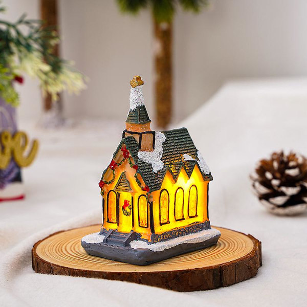 Juleharpikshusformet ornament,harpiksjulehus skrivebordspynt dekorasjon med led lys julepynt til hjemmekontor B