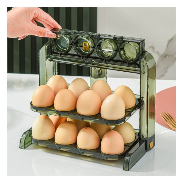 Sammenleggbar eggbeholder, enkel 3-lags eggbeskyttelse, plast eggbrettbeholder, arrangør for hjemmekjøkken, gjennomsiktig grønn