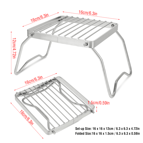 Udendørs Foldbar Bærbar Grillrist i Rustfrit Stål Kulgrill til BBQ Picnic