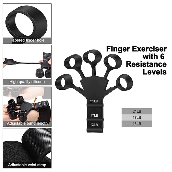 Finger trainer 6 eri vastuksella 2-pakkaus Musta Uusimmat tuotteet