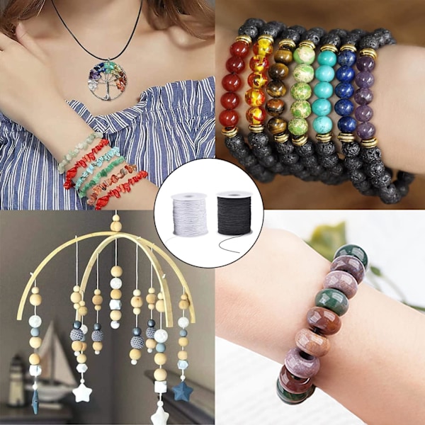 Elastisk snor til armbånd, 2 ruller 1 mm 330 fod robust armbåndssnøre, strækbar elastisk tråd til smykkefremstilling, halskæder, perler