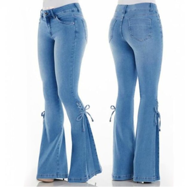 Jeans för kvinnor med mid midja Bell Bottom Jeans light blue light blue M