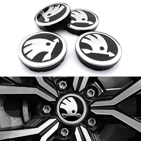 4-Pack - Skoda Centrumkåpor / Hjulnav Emblem - Bil 60 56 mm