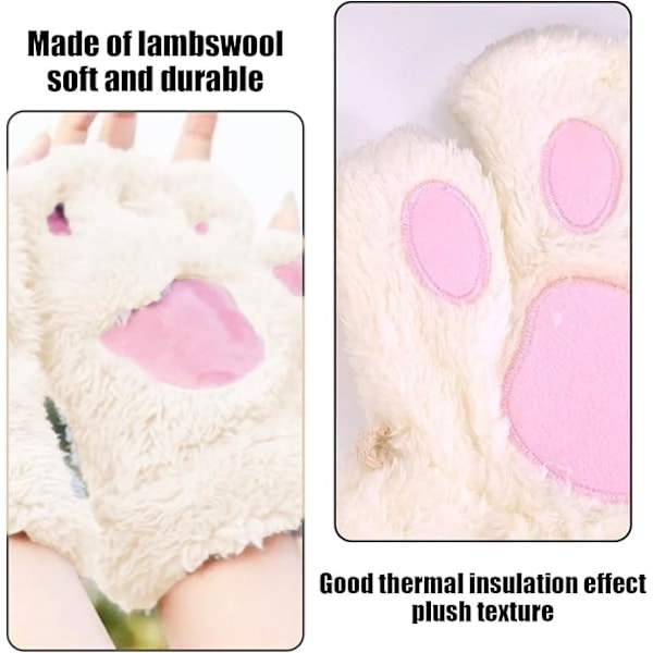 Par Kids Cat Paw Vantar Flickor Vinter Varma Vantar Plysch Varma Fingerlösa Vantar Vindtäta Varma Vantar Vita
