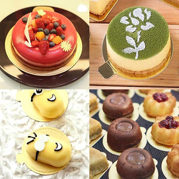 Mini tårtbottnar i kartong, 100 st Golden Mousse tårtbrickor, tårtpapperstallrikar, dessertbricka för bröllop och födelsedag