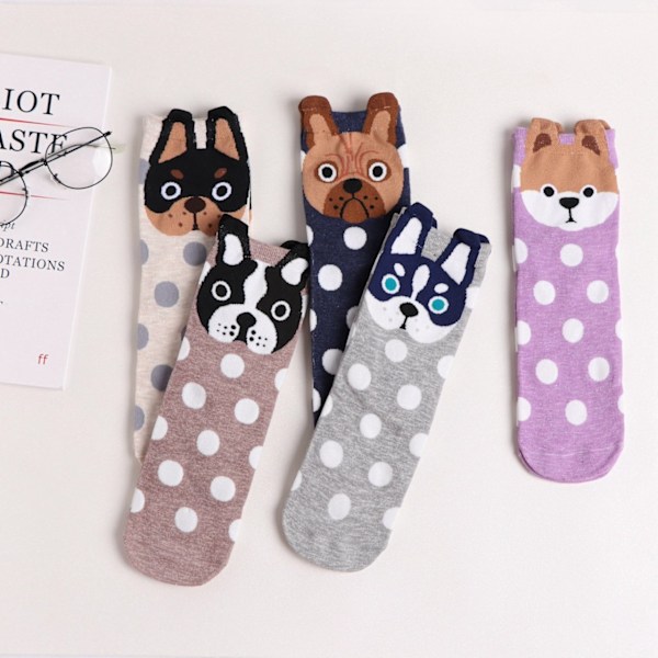 5-pakning Tegneseriestrømper med Dyremotiv - Hund, Katt, Ugle MultiColor MultiColor Katt - Cat
