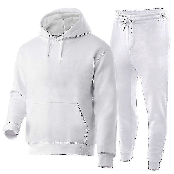 2 osaa/setti Miesten kuntoiluasu rento urheiluhousut toppi verryttelypuku hupparisetti #yogu V Valkoinen White L