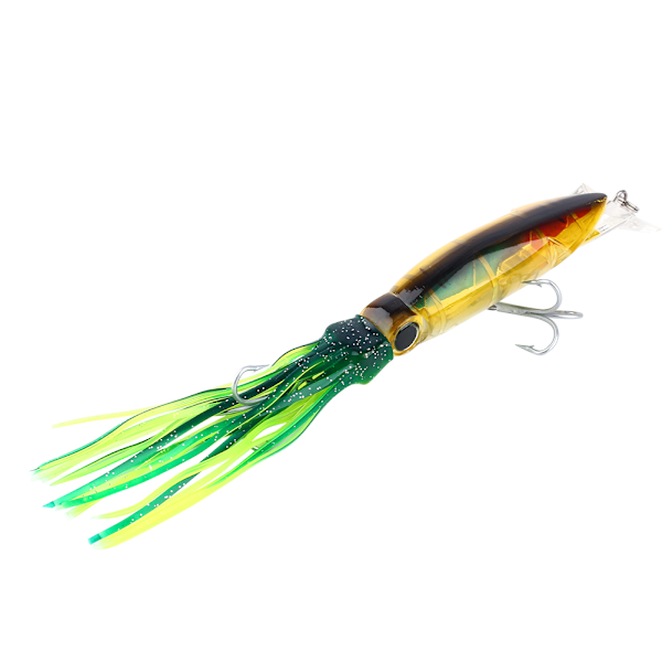 24cm/40g Fiskedrag Blæksprutteagn Fiskefælde Crankbait Tackle Jig Diskantkrog Brun Grøn