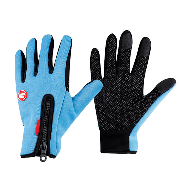 Outdoor Sport Cycling Gloves Full Finger Heavy Fleece Touch Screen Windproof ( Lake Blue XL)