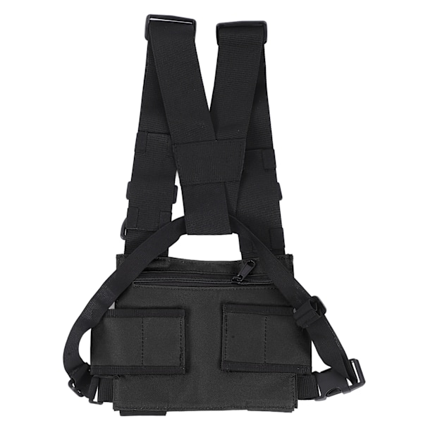 Brystpakke Justerbar Multi Lomme Funksjonell Sele Front Vest Rig Bag for Utendørs Svart