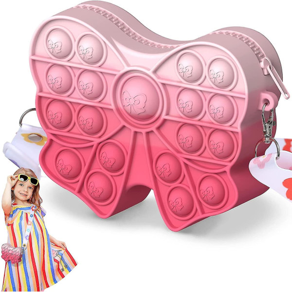 Fidget-veske for jenter, 2-i-1-pop-pung for jenter Crossbody, Poppet-pung Rosa Rainbow Silikon-sanseleker Boblepose (sløyfe/rosa) gillade