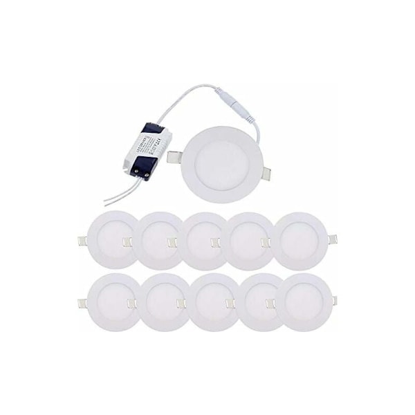 10 stk. 3W Kold hvid 6000K Indbyggede Downlights LED Downlight Ultratyndt Panel Rund Indbygget Downlights LED Downlight Ultratynde Downlights LED Loft