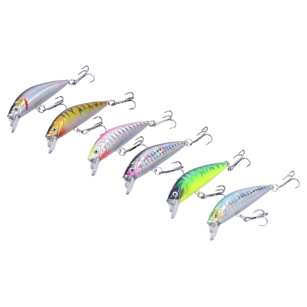 6 kpl Kalastusvieheitä Kovamuovia Minnow Crank Bait Kaksoiskoukuilla Bass Crankbait Wobblers