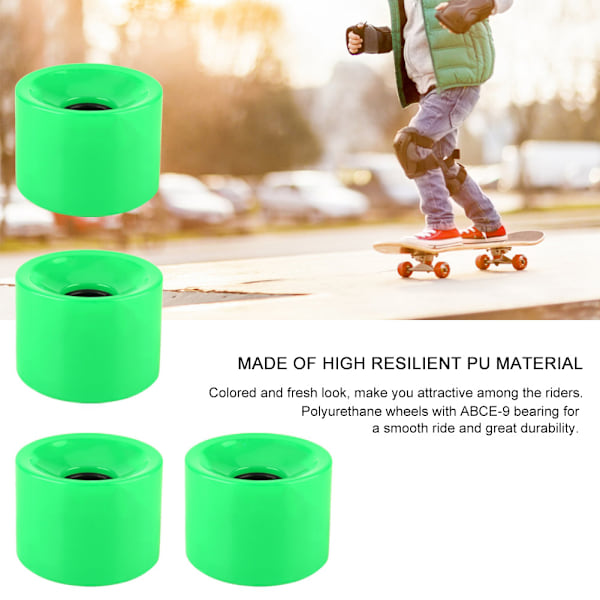 PUENTE 4st Set 70*51mm överlägsen kvalitet PU skateboardhjul Långt brädhjul (grön)