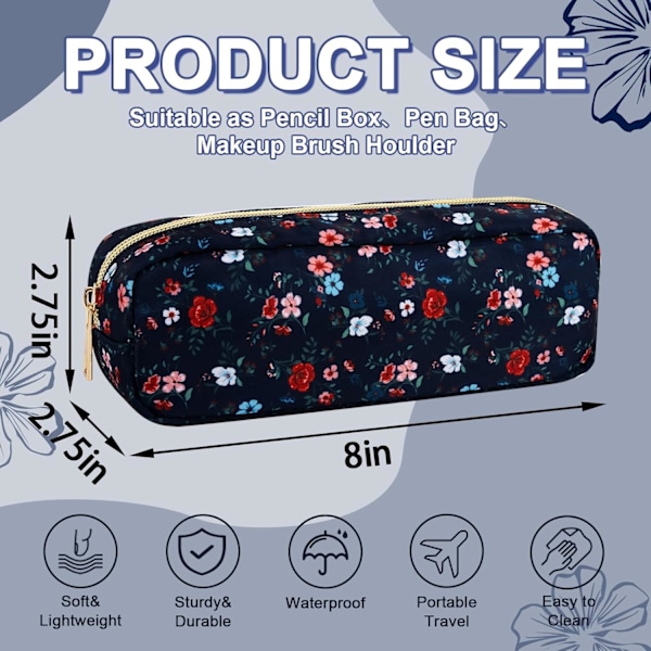 Vedenpitävä Pieni Kukallinen Penaali Meikkilaukku Käsilaukkuun, Söpö Kukallinen Penaali Preppy Nylon Meikkisivellinteline Vetoketjulla, Tytöt Black-Flowers
