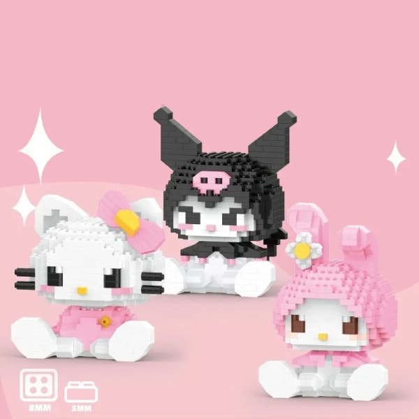 Byggkloss Sanrio Anime Figur Kuromi Monterade leksaker Dekorativ prydnad modell Min melodi Barnpussel Presenter respekteras Hello kitty with box