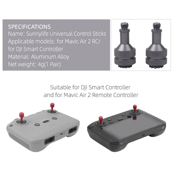 Peukalon ohjain -kaukosäätimen lisävarusteet Kevyt Kestävä Alumiiniseos Joystick Yhteensopiva DJI Mini 2/Mavic Air 2:n kanssa