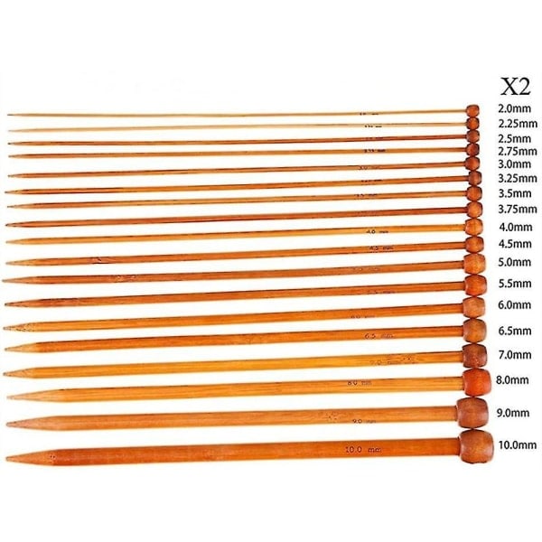 Bambus Strikkepinner Sett Enkeltspiss Karbonisert 2mm-10mm 36stk
