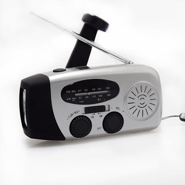 Vevradio med solcelle, lommelykt og 2000mAh Powerbank rød SOS (sølv)