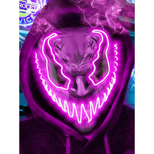 Halloween maske med LED-lys til voksne og børn, unik neonlysende maske med mørke og onde glødende øjne, iøjnefaldende truende