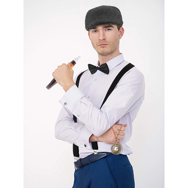 5 deler 1920-talls Gatsby Gangster-kostymetilbehørsett 30-talls Manhattan Gangster Beret Y-Back Suspender