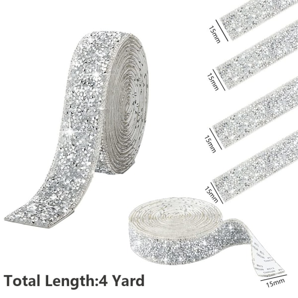 4 rullar silverhartsresinrhinestoneband självhäftande kristallbandrulle glitterhartsdiamantbälte bling gnistrande diamant, 10mm