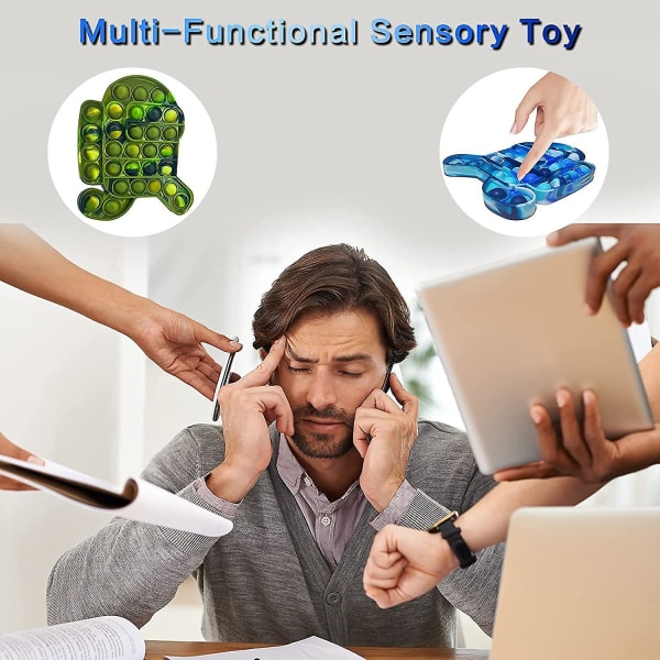 2 pakker blant oss Push Pop Bubble Sensory Fidget Toys,stressavlastende silikontrykkavlastning til