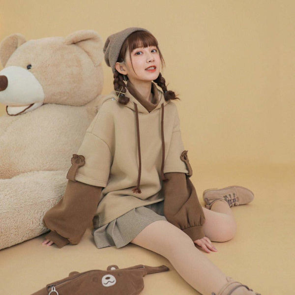 Harajuku Estetisk Anime Genser for Kvinner, Koreansk Kawaii Crew thicker version L