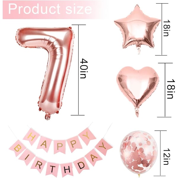 Födelsedagsballong för tjej, Roséguld 7 Ballong, Roséguld 7 År Gammal