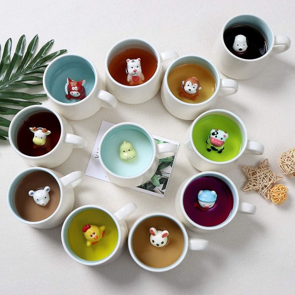 3d kaffemugg Söt handgjorda djurfigurer Keramik tekopp, jul, födelsedag, mors dag presenter (vit ko)