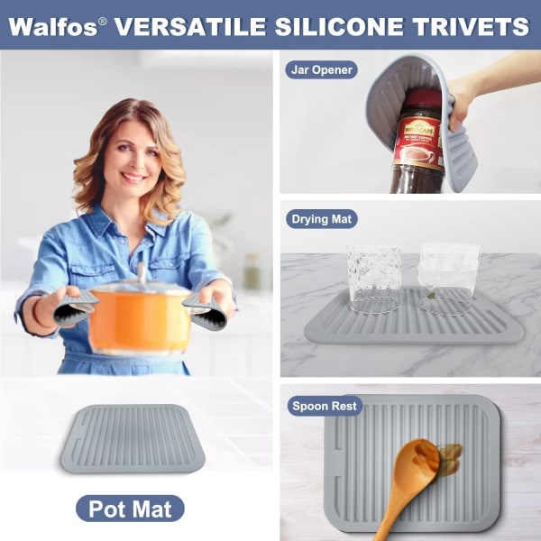 4-Pak Køkkenbord Varme måtter, varmebestandige silikone bordmåtter Grå